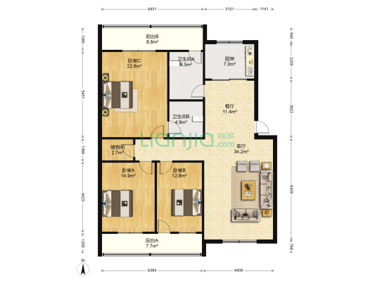道塘巷1号 3室2厅2卫 149平方