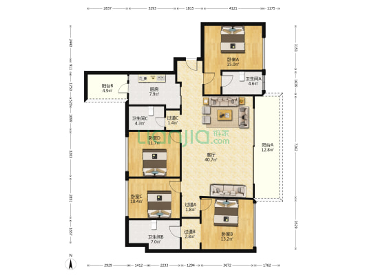 蓝光长岛国际一期 4室1厅3卫 152平方