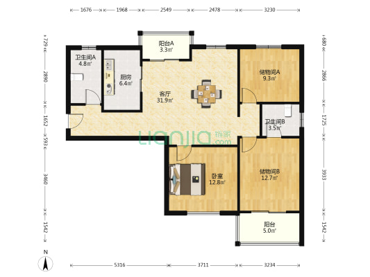 惠康公寓房 1室1厅2卫 131平方