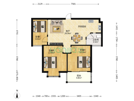 盛世翡翠苑 3室1厅1卫 92平方