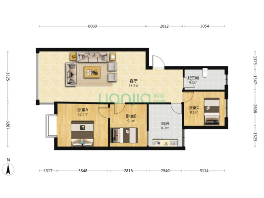怡泉居 3室1厅1卫 98平方