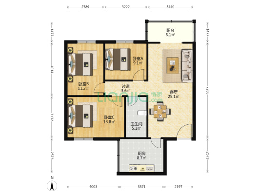 物产小区 3室1厅1卫 99平方