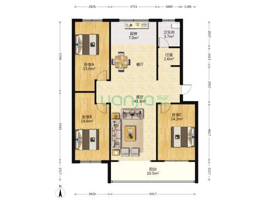 盛世花都公寓 3室1厅1卫 140平方