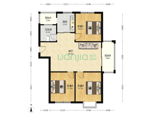 西城雅苑 3室1厅1卫 116平方