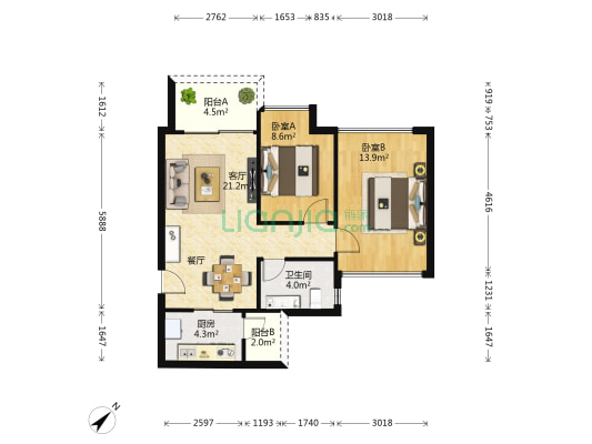 龙光玖龙湾 2室1厅1卫 69平方