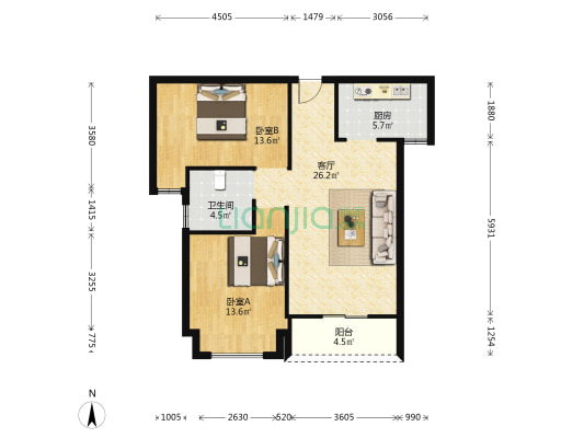 天仪豪庭 2室1厅1卫 89平方