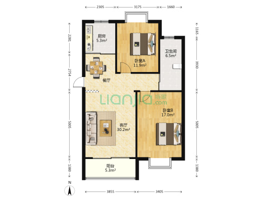 御都花园 2室1厅1卫 95平方