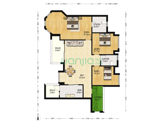 南城滨河湾 3室1厅2卫 128平方