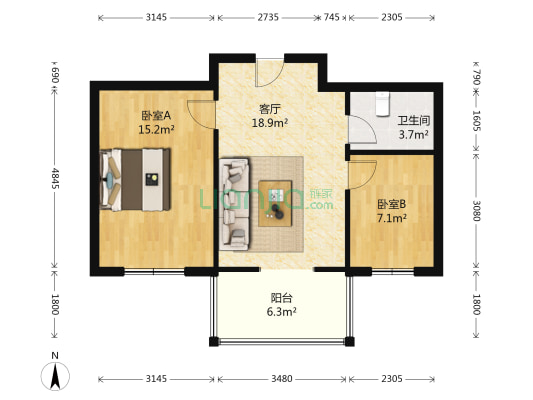 吉城家园 2室1厅1卫 64平方