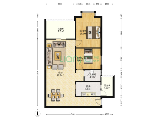 人乐居 2室1厅1卫 116平方