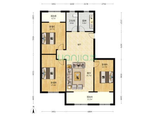 皇家马德里 3室1厅1卫 133平方