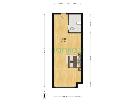 新睿广场 1室0厅1卫 68平方
