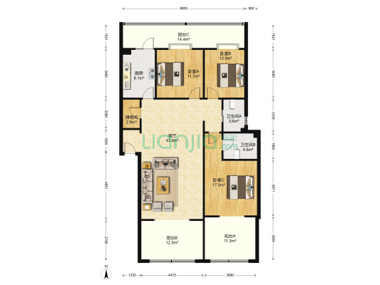 翠拥天地 3室1厅2卫 114平方
