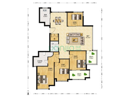香格里拉嘉园 4室1厅2卫 180平方