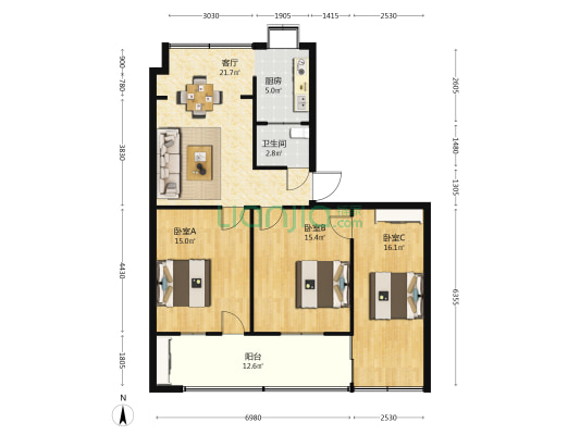 土地局家属院 3室1厅1卫 99平方