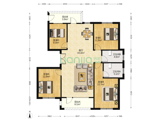 府城名著 4室1厅2卫 141平方