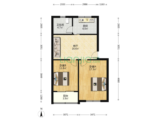 桃源公寓 2室1厅1卫 73平方