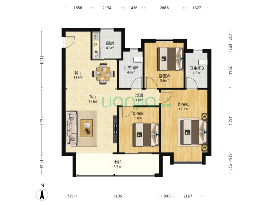 中梁·星海云著 3室2厅2卫 125平方