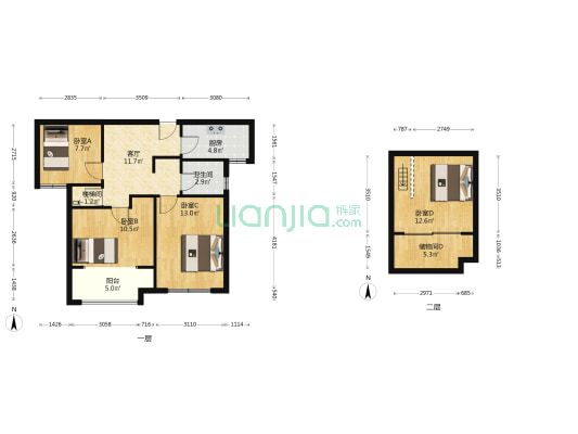 海尔时代风景 4室1厅1卫 88平方