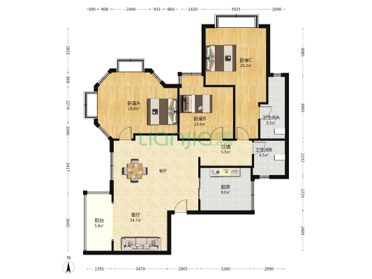傅友园丁家园 3室1厅2卫 136平方