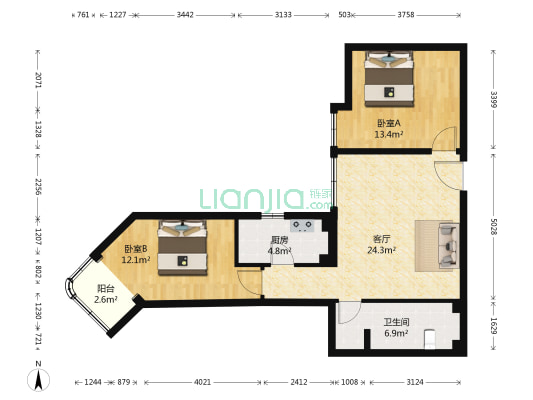 盛今大厦 2室1厅1卫 86平方