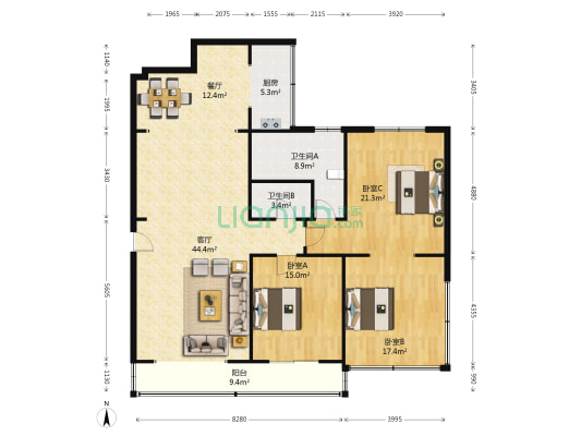 新城市花园 3室2厅2卫 161平方