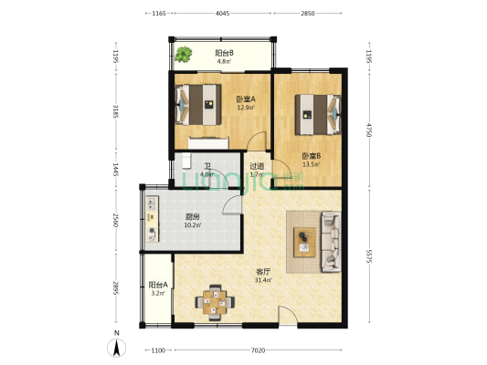 建行宿舍国华小区 2室1厅1卫 83平方