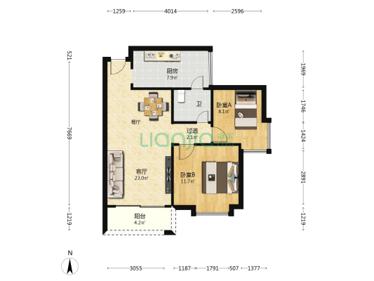银鑫花园 2室1厅1卫 69平方