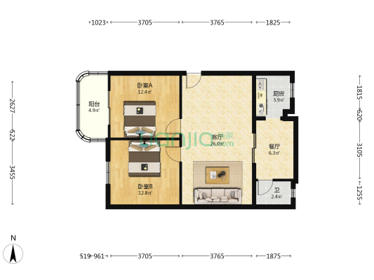 兴隆街35号 2室2厅1卫 82平方