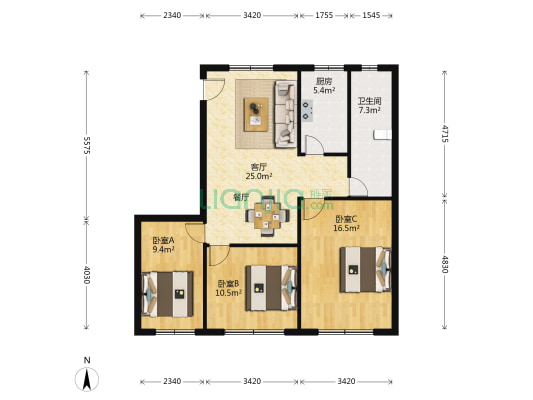 厦门路 3室1厅1卫 92平方