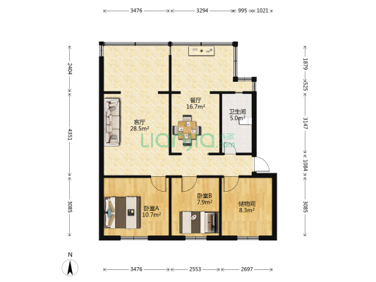金河小区 2室2厅1卫 86平方
