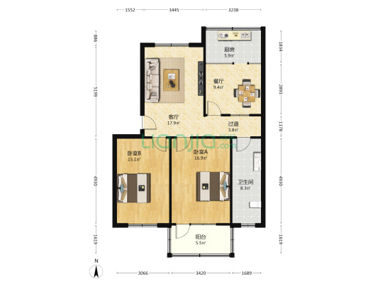 新安东路132号院 2室2厅1卫 94平方