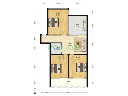 新源居 3室1厅1卫 105平方
