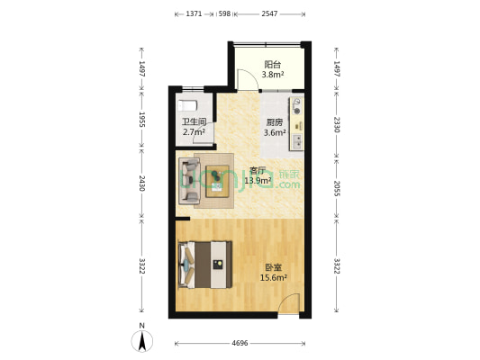 南宁奥园洛杉矶组团 1室1厅1卫 47平方