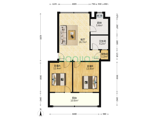 酒精厂新家属院 2室1厅1卫 87平方