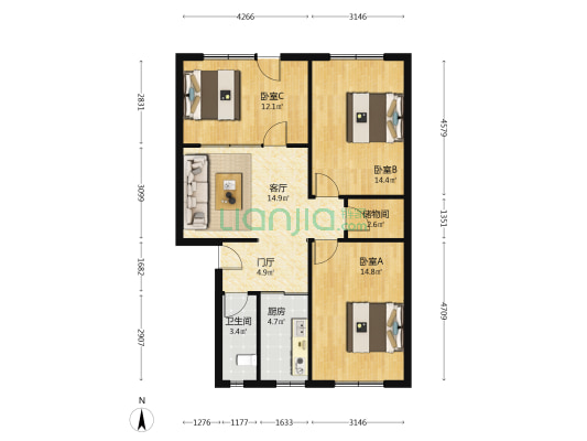 镇宁路人行宿舍 3室1厅1卫 77平方