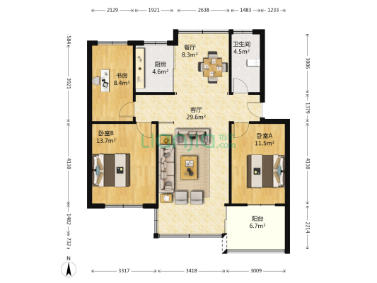 大众公寓 3室2厅1卫 102平方