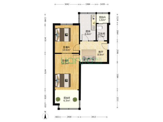 铭功路128号 2室1厅1卫 58平方