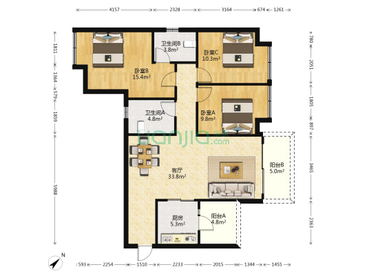中海云著 3室1厅2卫 110平方