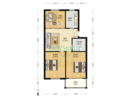 康发小区 3室1厅1卫 85平方