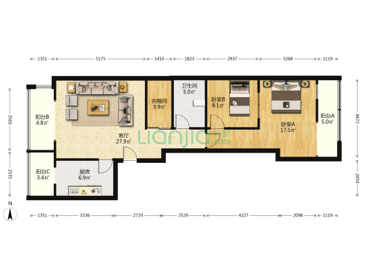 航宇公寓 2室1厅1卫 113平方