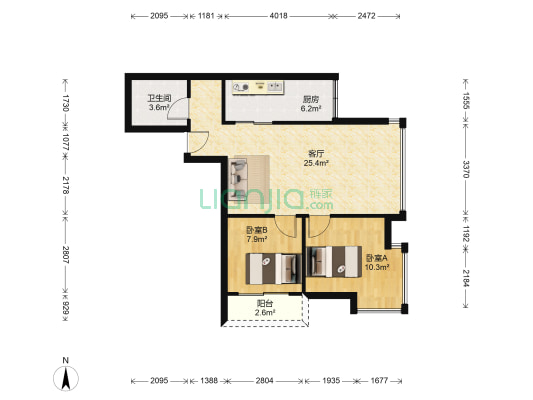 新城阳光 2室1厅1卫 74平方