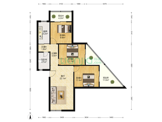 龙瑞苑 3室1厅1卫 109平方