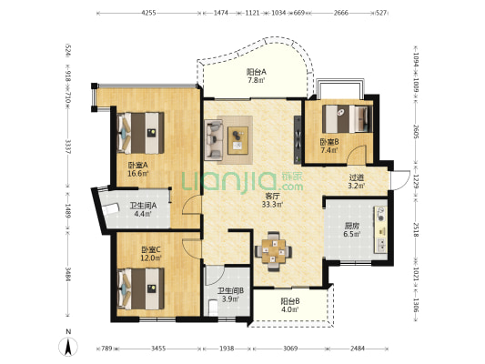 万宝威尼斯蓝湾 3室1厅2卫 117平方