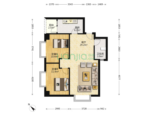 金府SOHO 2室1厅1卫 91平方