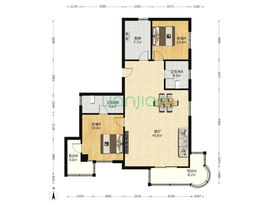 欣安大厦 2室1厅2卫 150平方