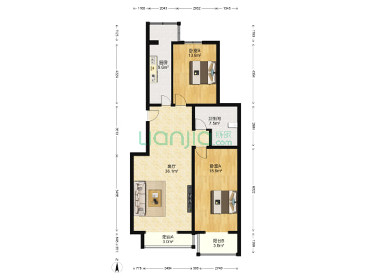 七彩华园 2室1厅1卫 115平方