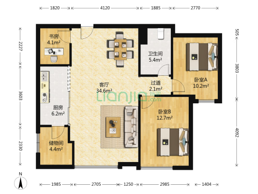 宝能GFC 3室1厅1卫 123平方