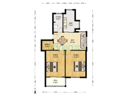 北郭东村北区 2室1厅1卫 76平方