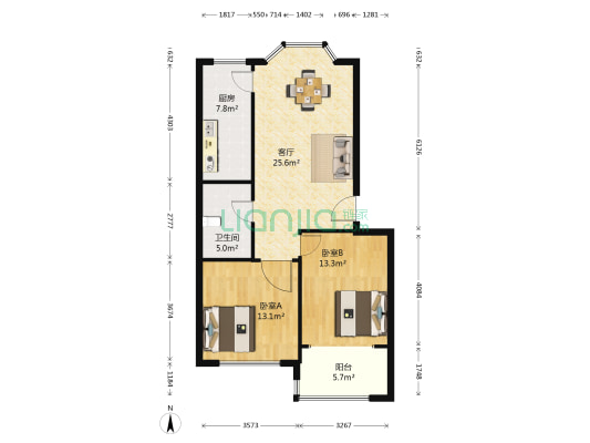嘉德现代城 2室1厅1卫 94平方